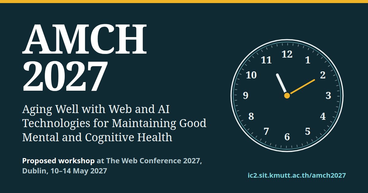 AMCH 2027, a proposed workshop at The Web Conference 2027 in Dublin, with a clock face showing ten past eleven